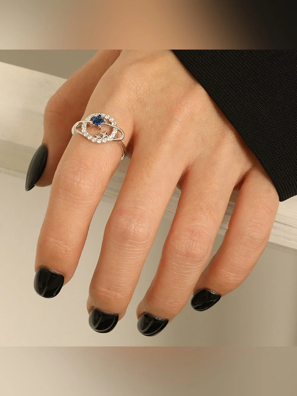 Planet Shape Inlaid Zircon 925 Sterling Silver Ring